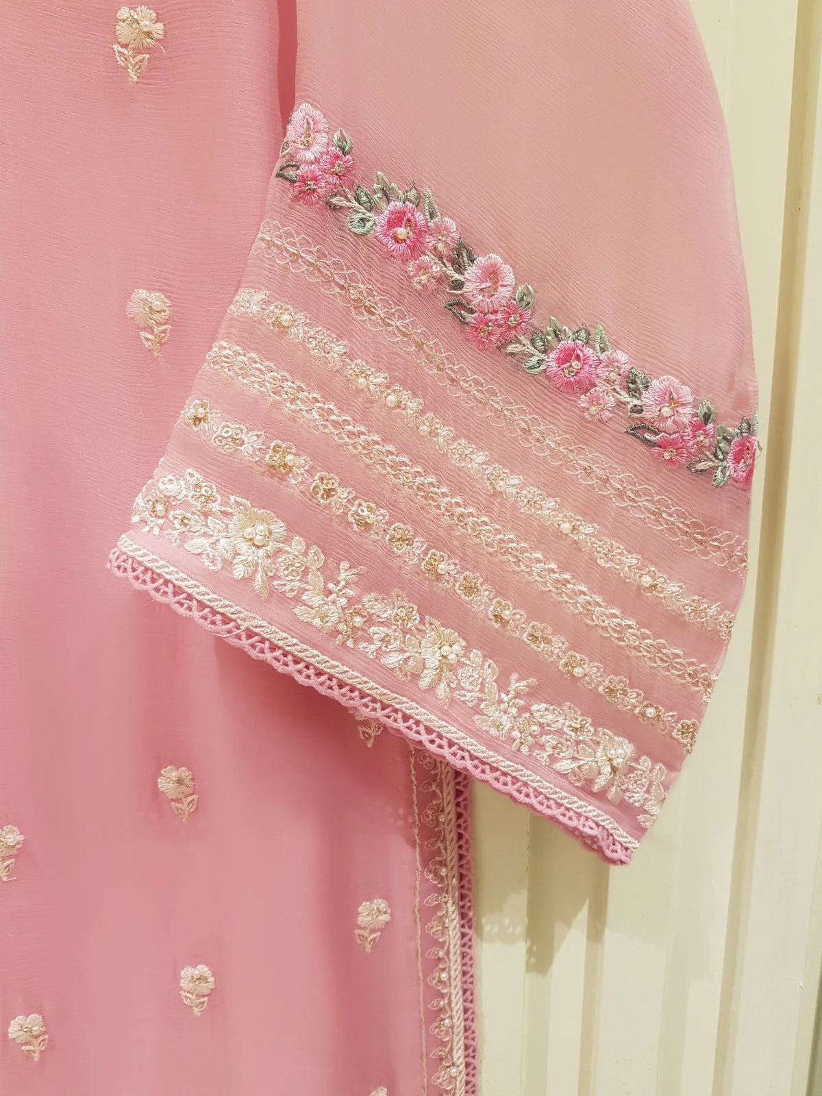 AGHANOOR TWO PIECE 100% PURE CHIFFON BEAUTIFUL EMBROIDERED SHIRT WITH DUPATTA