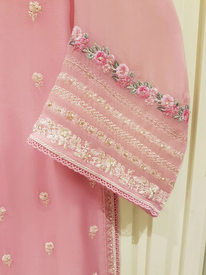 AGHANOOR TWO PIECE 100% PURE CHIFFON BEAUTIFUL EMBROIDERED SHIRT WITH DUPATTA