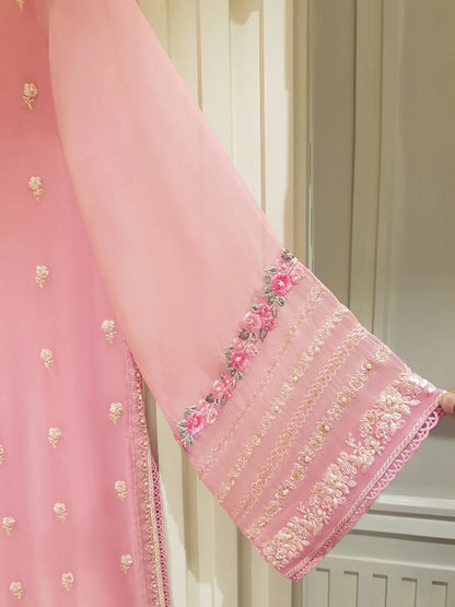 AGHANOOR TWO PIECE 100% PURE CHIFFON BEAUTIFUL EMBROIDERED SHIRT WITH DUPATTA