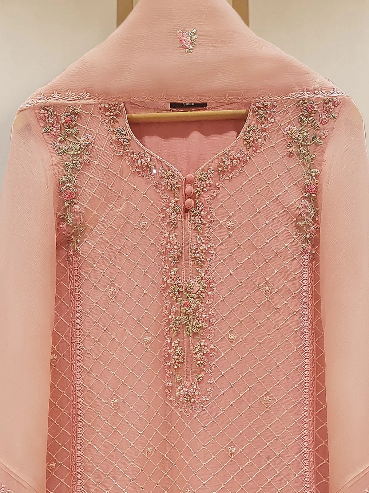 AGHANOOR TWO PIECE 100% PURE CHIFFON BEAUTIFUL EMBROIDERED SHIRT WITH DUPATTA