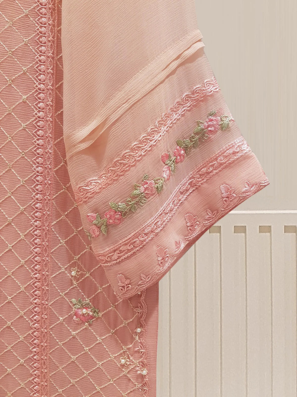 AGHANOOR TWO PIECE 100% PURE CHIFFON BEAUTIFUL EMBROIDERED SHIRT WITH DUPATTA