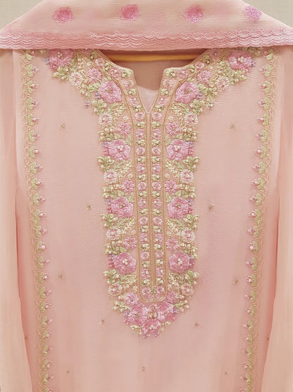 AGHANOOR TWO PIECE 100% PURE CHIFFON BEAUTIFUL EMBROIDERED SHIRT WITH DUPATTA