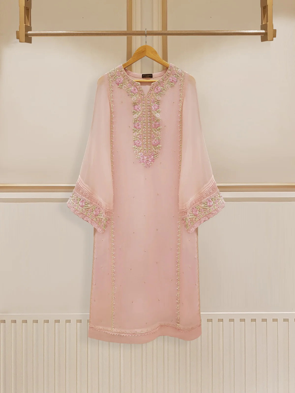 AGHANOOR TWO PIECE 100% PURE CHIFFON BEAUTIFUL EMBROIDERED SHIRT WITH DUPATTA