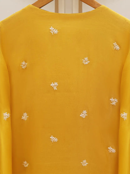 YELLOW PURE CHIFFON BEAUTIFUL EMBROIDERED SHIRT AND PANT