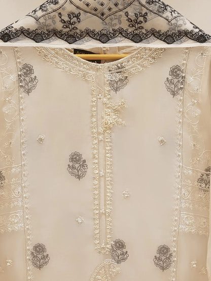 AGHANOOR THREE PIECE PURE ORGANZA EMBROIDERED SHIRT WITH DUPATTA & PANT