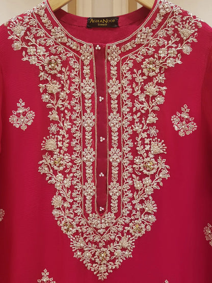 AGHANOOR PURE CHIFFON BEAUTIFUL EMBROIDERED SHIRT AND PANT