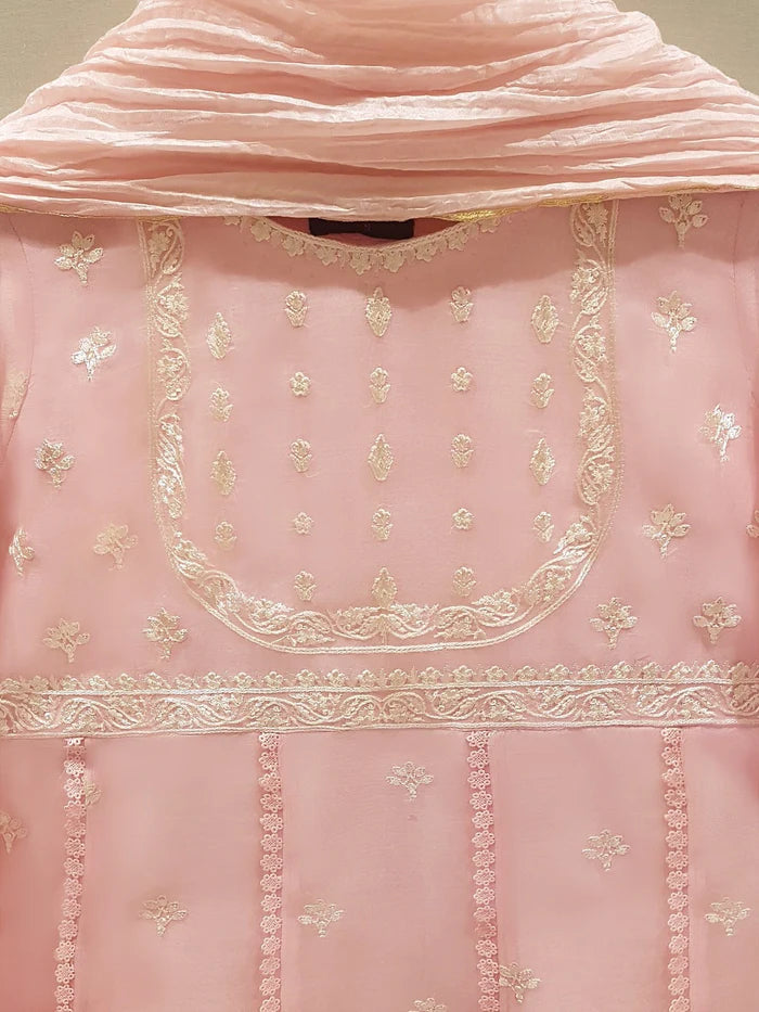 THREE PIECE 100% PURE ORGANZA FROCK WITH DUPATTA AND PANT