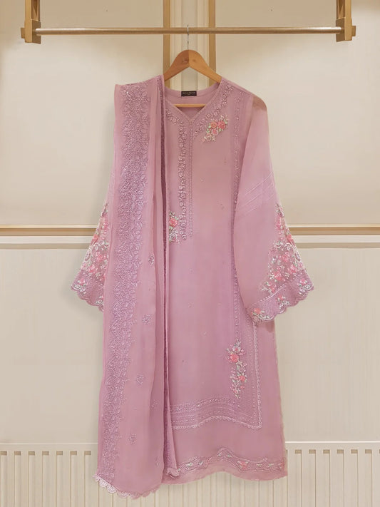 TWO PIECE 100% PURE CHIFFON BEAUTIFUL EMBROIDERED