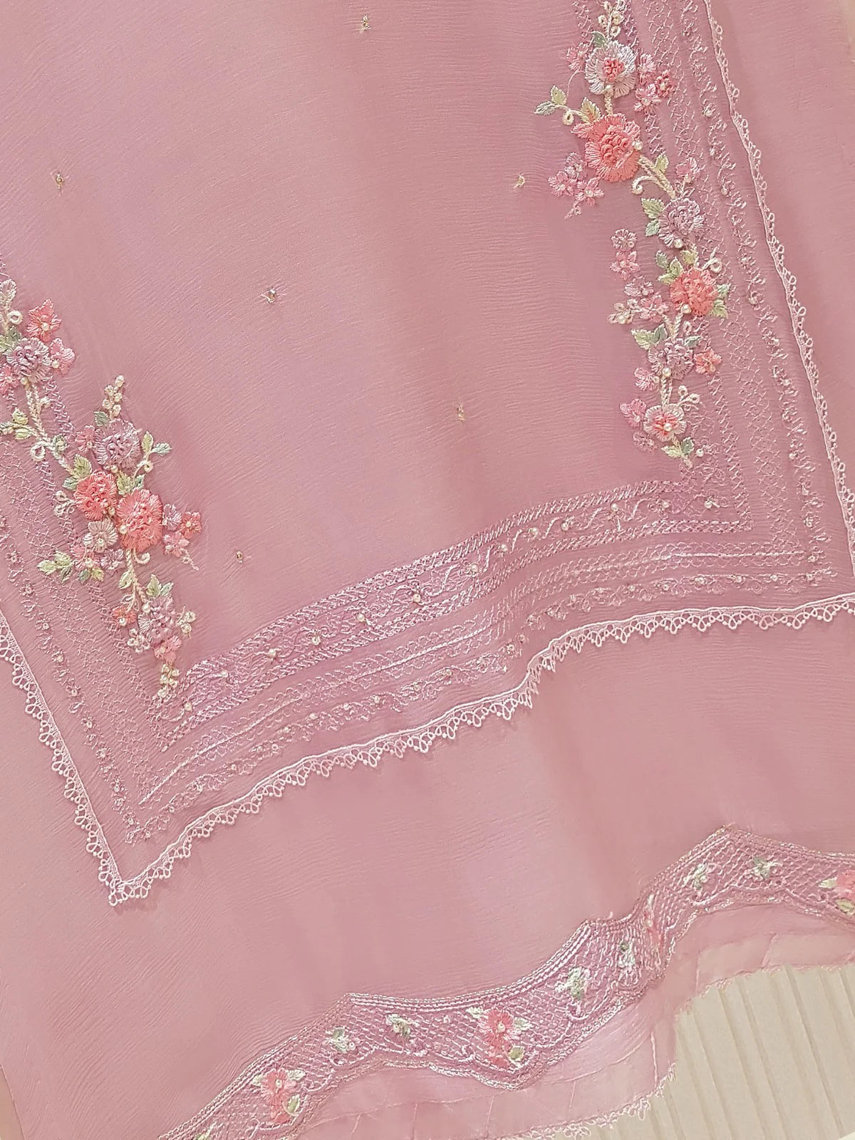 TWO PIECE 100% PURE CHIFFON BEAUTIFUL EMBROIDERED