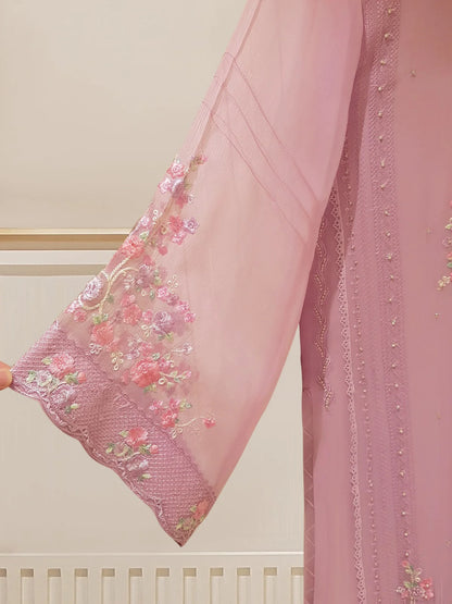 TWO PIECE 100% PURE CHIFFON BEAUTIFUL EMBROIDERED