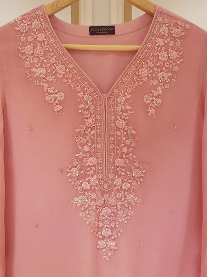 TWO PIECE 100% PURE CHIFFON BEAUTIFUL EMBROIDERED