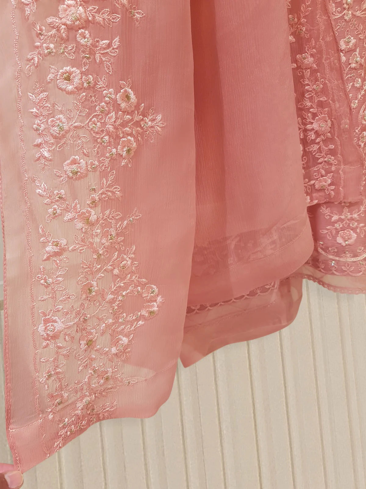 TWO PIECE 100% PURE CHIFFON BEAUTIFUL EMBROIDERED