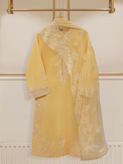 TWO PIECE FINE JACQUARD LAWN EMBROIDERED SHIRT WITH CHIFFON DUPATTA