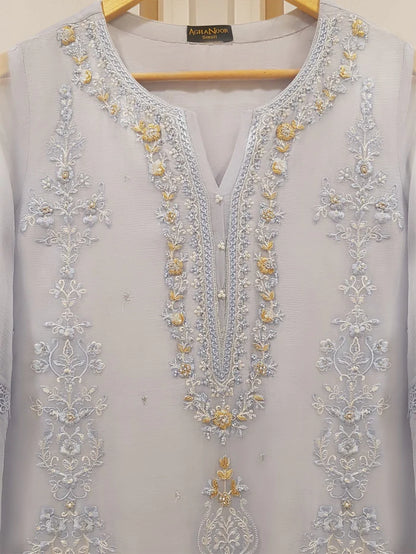 AGHANOOR TWO PIECE 100% PURE CHIFFON BEAUTIFUL EMBROIDERED SHIRT WITH DUPATTA