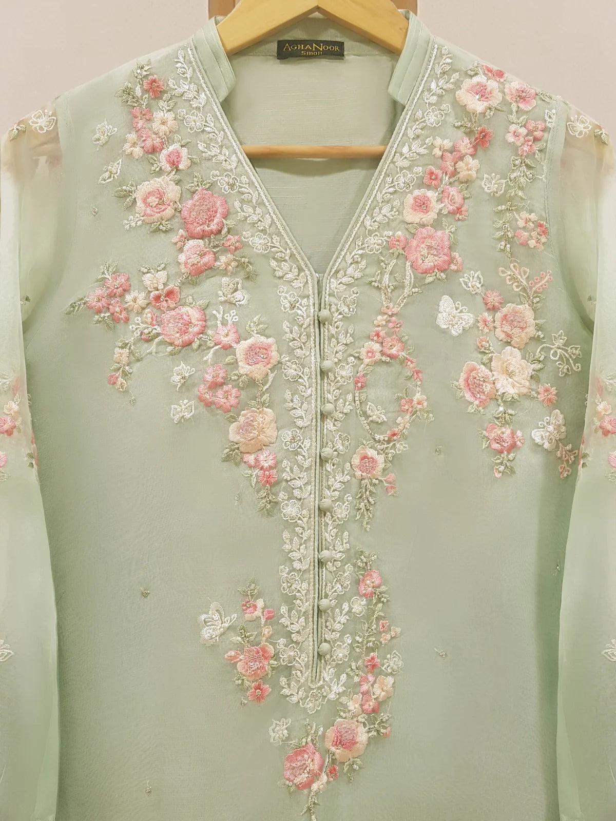 AGHANOOR TWO PIECE PURE ORGANZA EMBROIDERED SHIRT WITH DUPATTA