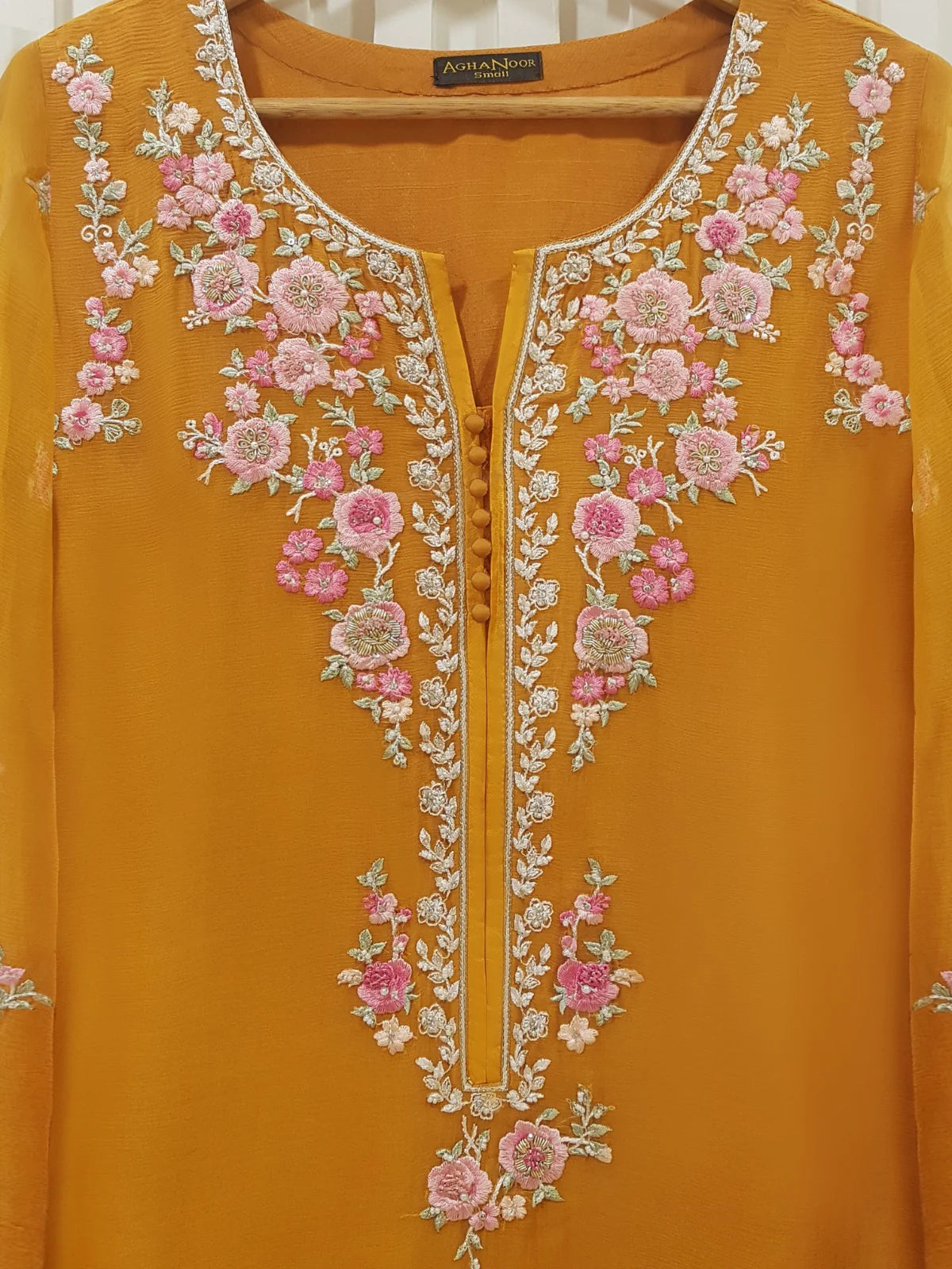 AGHANOOR 3 PIECE 100% PURE CHIFFON EMBROIDERED SHIRT, DUPATTA & SILK TROUSER