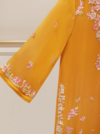 AGHANOOR 3 PIECE 100% PURE CHIFFON EMBROIDERED SHIRT, DUPATTA & SILK TROUSER