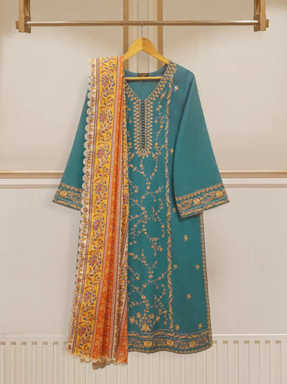 AGHANOOR 3 PIECE EMBROIDERED KHADDAR SUIT