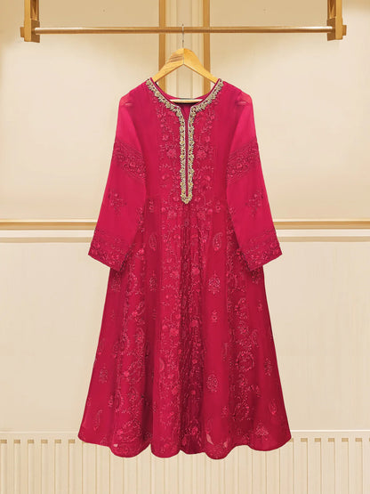 3 PIECE - PURE COTTON NET EMBROIDERED FROCK