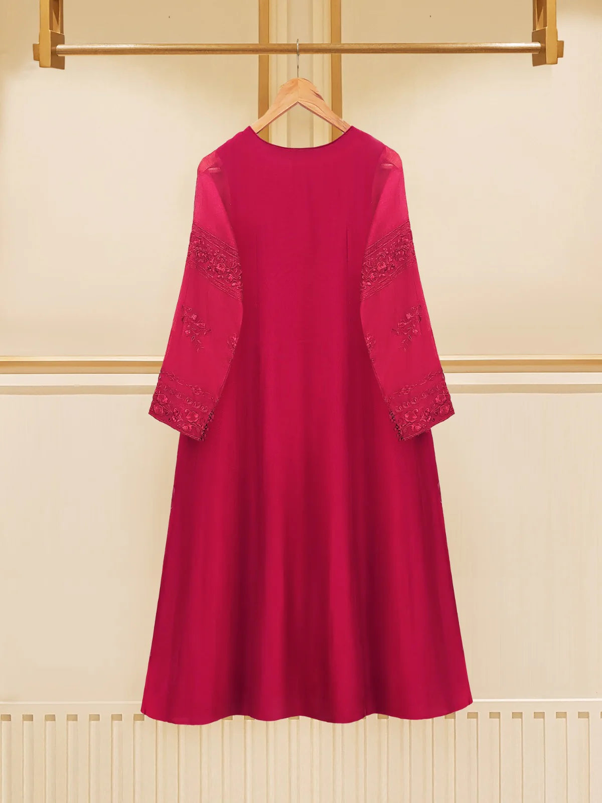 3 PIECE - PURE COTTON NET EMBROIDERED FROCK