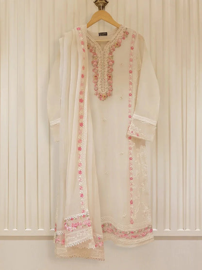 AGHANOOR PURE CHIFFON EMBROIDERED SHIRT WITH DUPATTA & SILK PANT