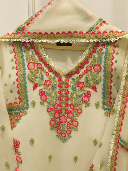 AGHANOOR COTTON NET EMB SHIRT & SILK Farshi Shalwar