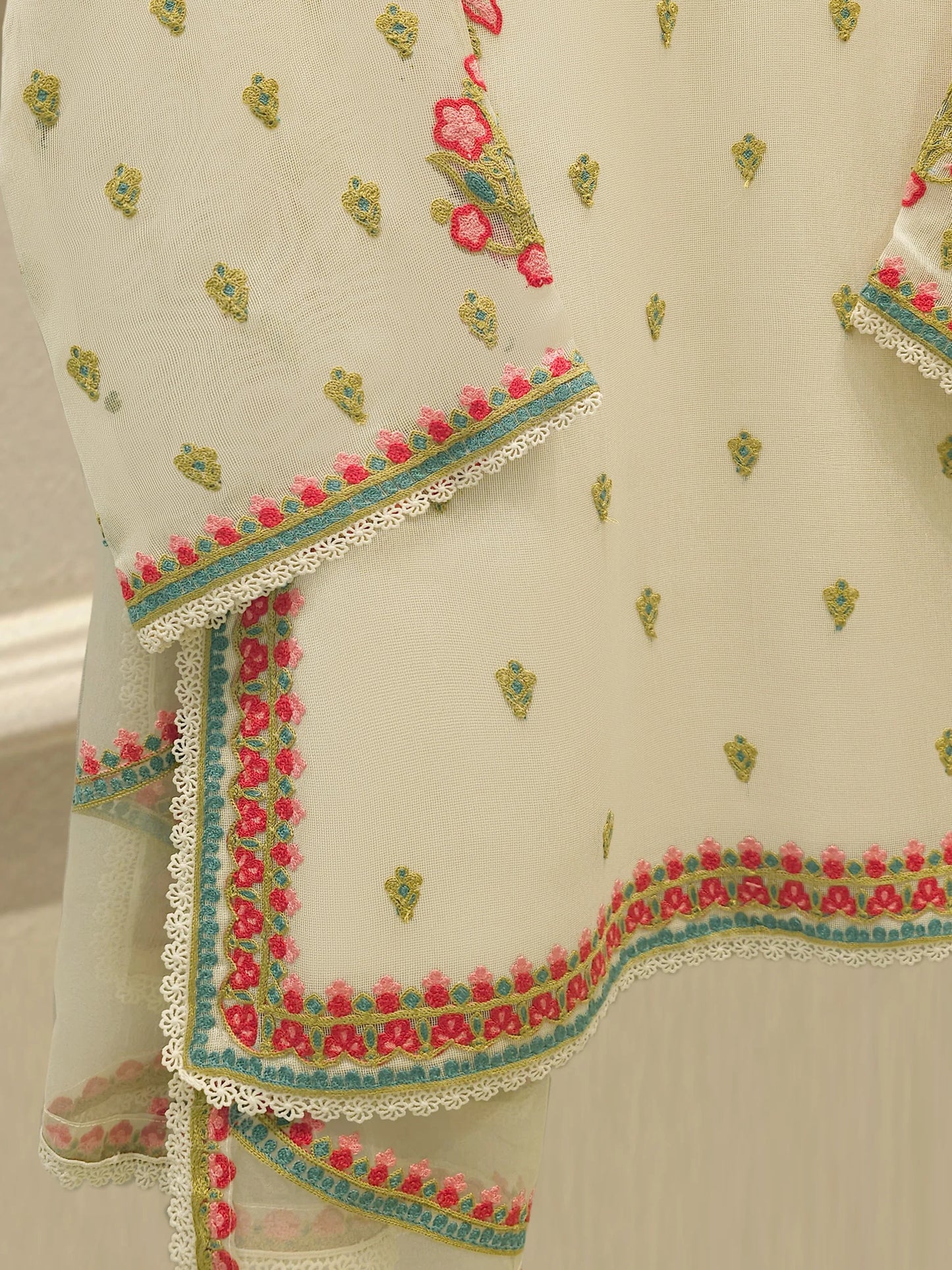 AGHANOOR COTTON NET EMB SHIRT & SILK FARSHI SHALWAR