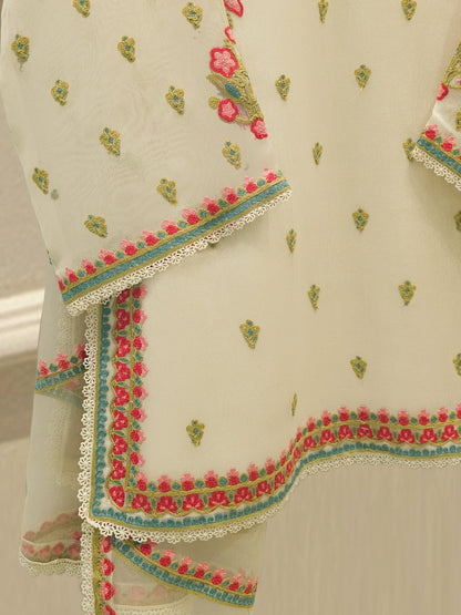 AGHANOOR COTTON NET EMB SHIRT & SILK FARSHI SHALWAR