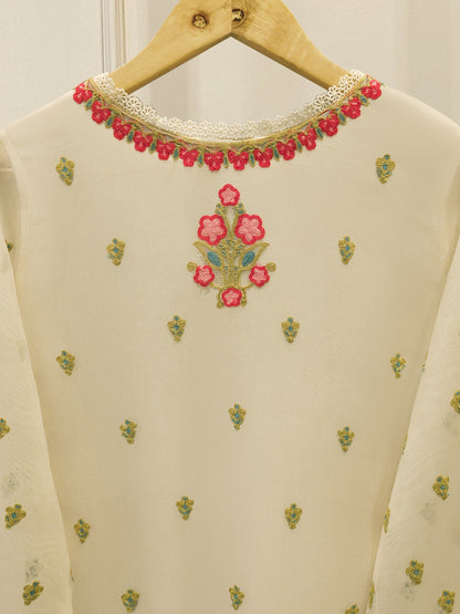 AGHANOOR COTTON NET EMB SHIRT & SILK FARSHI SHALWAR