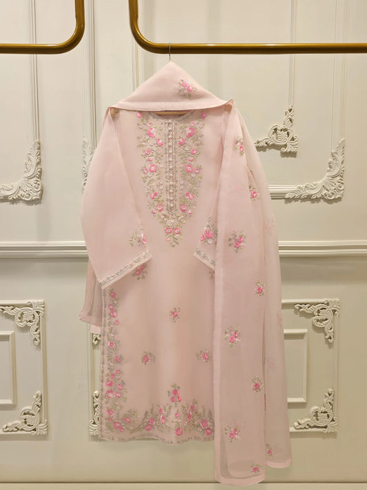 3 Piece-Aghanoor Embroidered Organza 3 Piece Suit