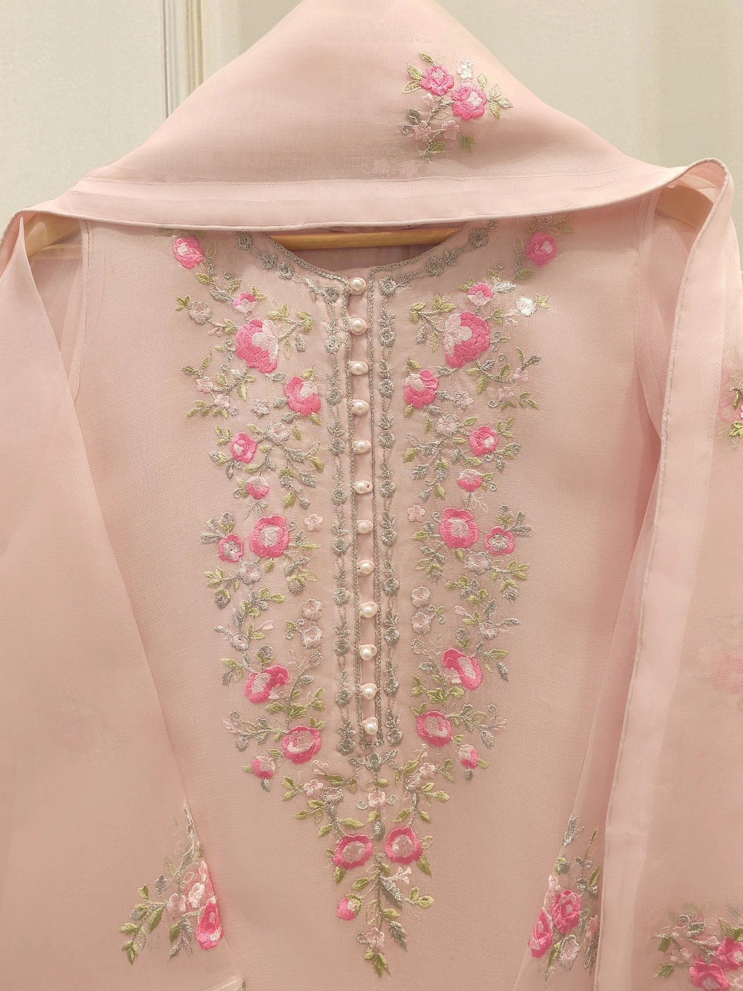 3 Piece-Aghanoor Embroidered Organza 3 Piece Suit