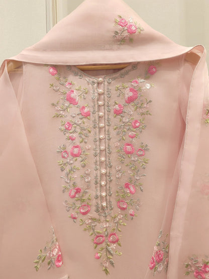 3 Piece-Aghanoor Embroidered Organza 3 Piece Suit