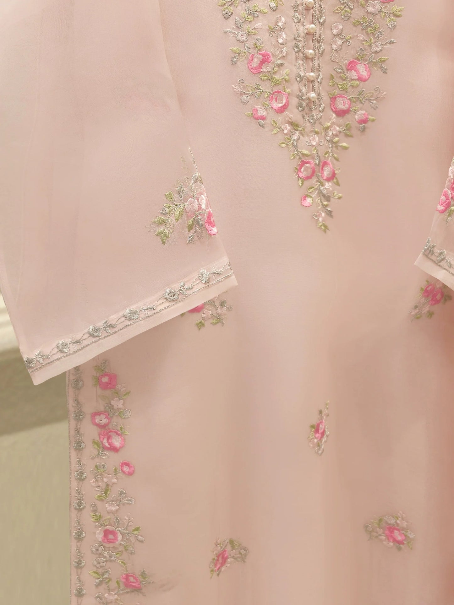 3 Piece-Aghanoor Embroidered Organza 3 Piece Suit