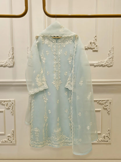 3 Piece-Aghanoor Embroidered Organza 3 Piece Suit