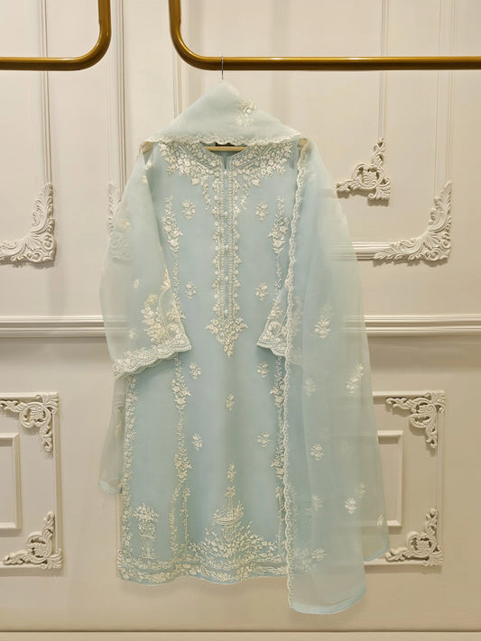 3 Piece-Aghanoor Embroidered Organza 3 Piece Suit