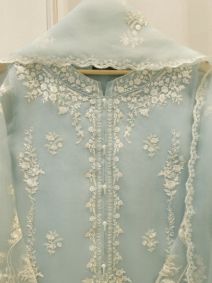 3 Piece-Aghanoor Embroidered Organza 3 Piece Suit