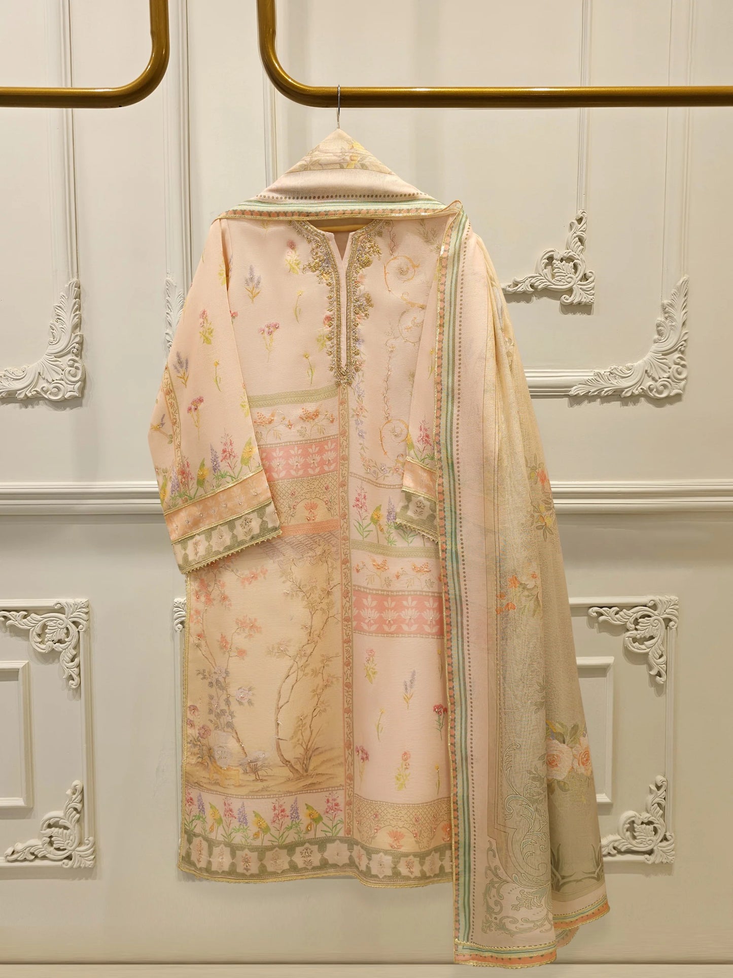 Aghanoor Embroidered Silk Cotton Net 3 Piece