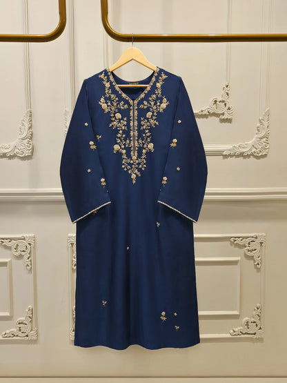 Aghanoor Embroidered Blue Seesha Silk 3 Piece Suit