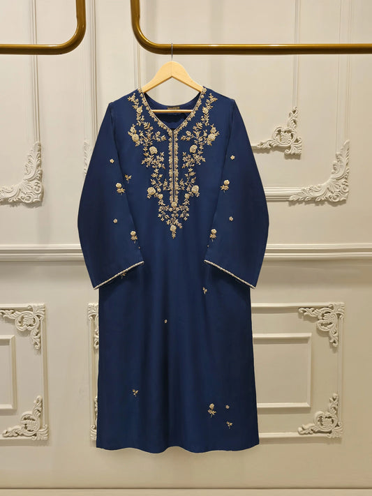 Aghanoor Embroidered Blue Seesha Silk 3 Piece Suit