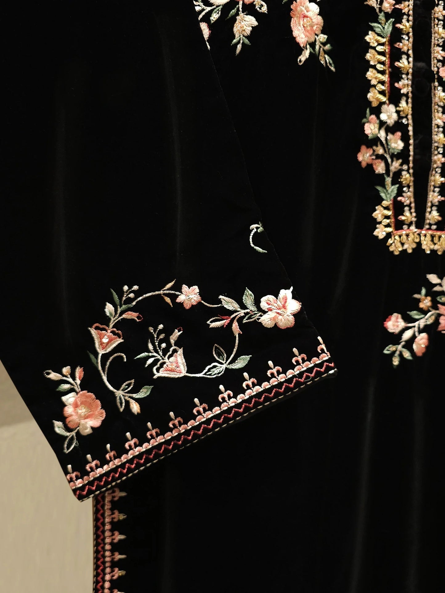 Aghanoor Embroidered Luxury Velvet 3 Piece -Black