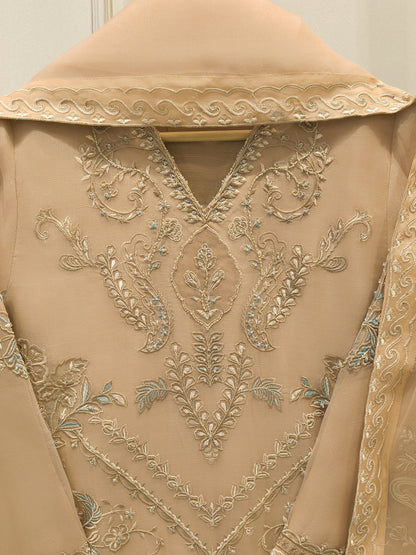 Aghanoor Embroidered Organza 3 Piece Suit- Beige Golden