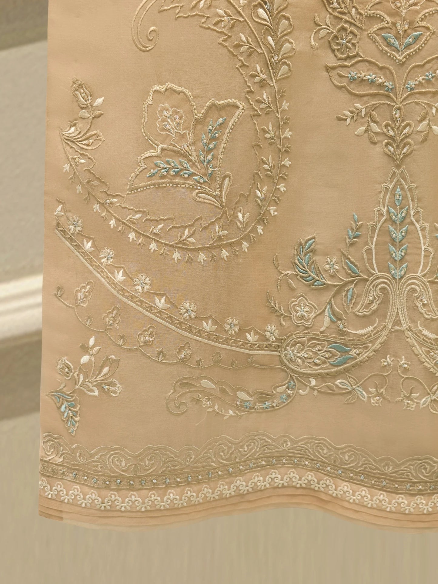 Aghanoor Embroidered Organza 3 Piece Suit- Beige Golden