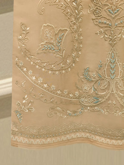 Aghanoor Embroidered Organza 3 Piece Suit- Beige Golden