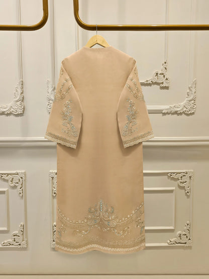 Aghanoor Embroidered Organza 3 Piece Suit- Beige Golden