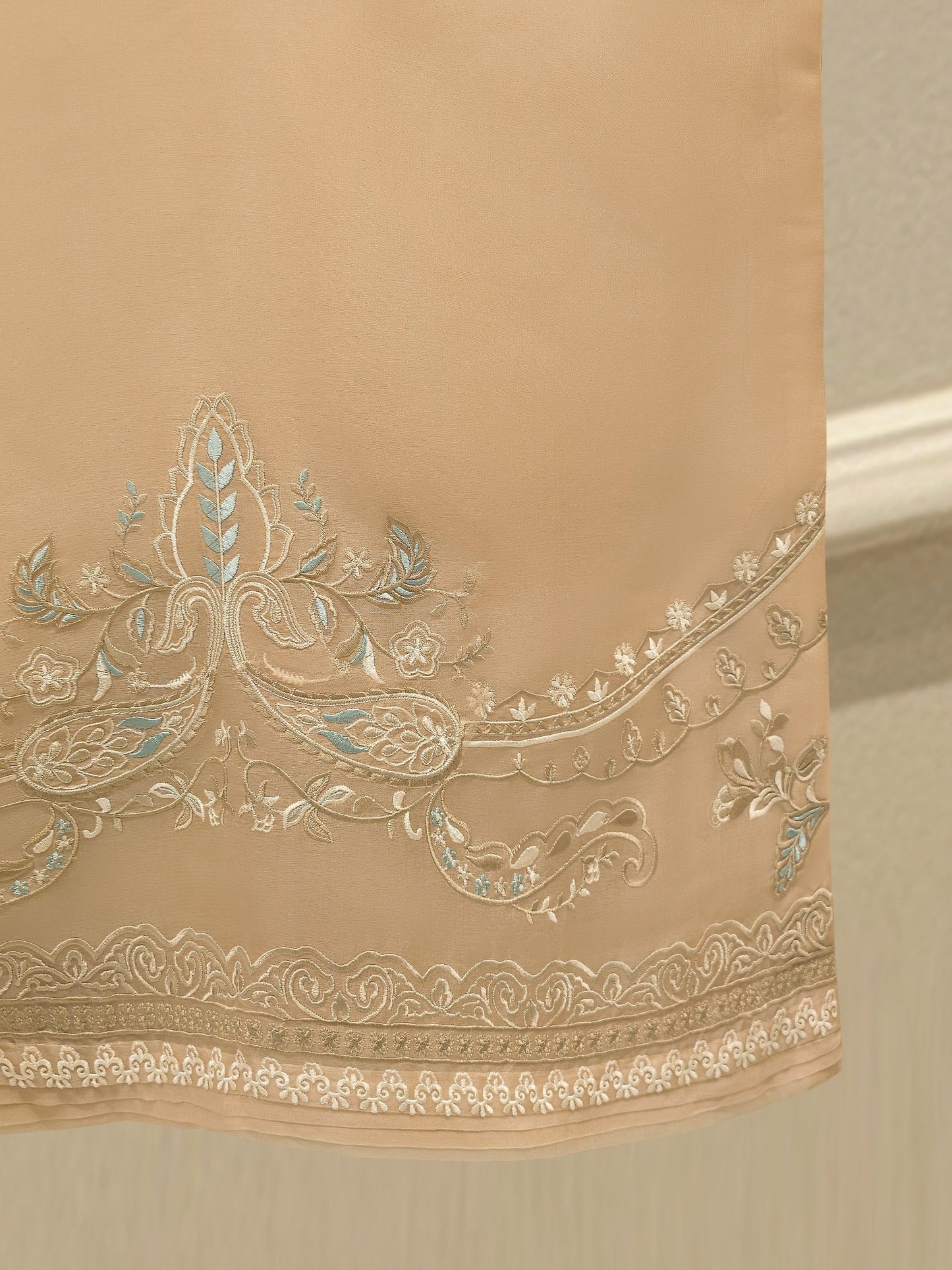 Aghanoor Embroidered Organza 3 Piece Suit- Beige Golden