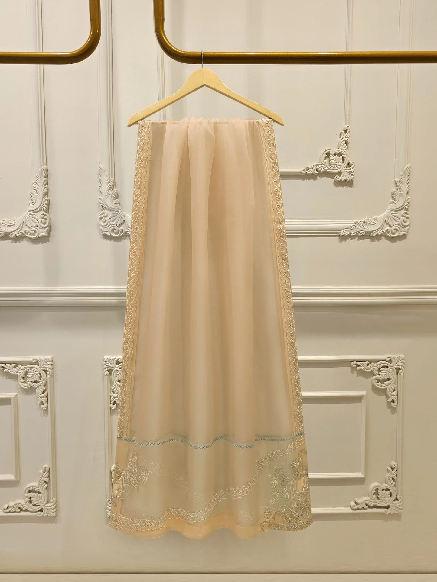 Aghanoor Embroidered Organza 3 Piece Suit- Beige Golden