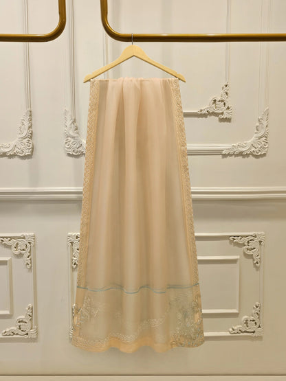 Aghanoor Embroidered Organza 3 Piece Suit- Beige Golden