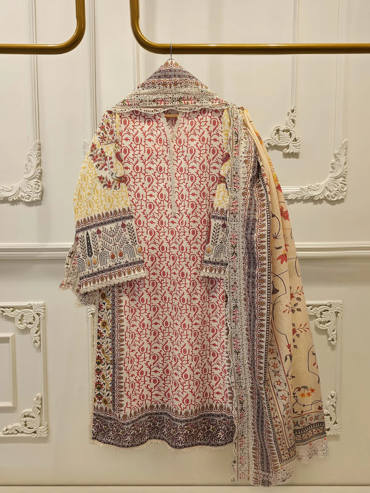 AGHANOOR PURE CAMBRIC COTTON SHIRT WITH EMB  DUPATTA