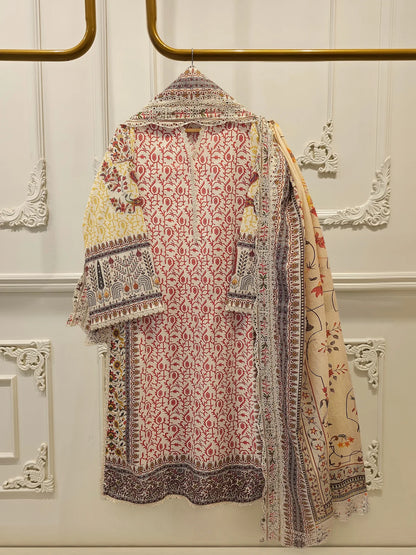 AGHANOOR PURE CAMBRIC COTTON SHIRT WITH EMB  DUPATTA