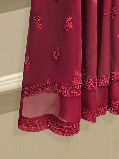 Aghanoor Embroidered Cotton Net Frock Style 3 Piece Suit